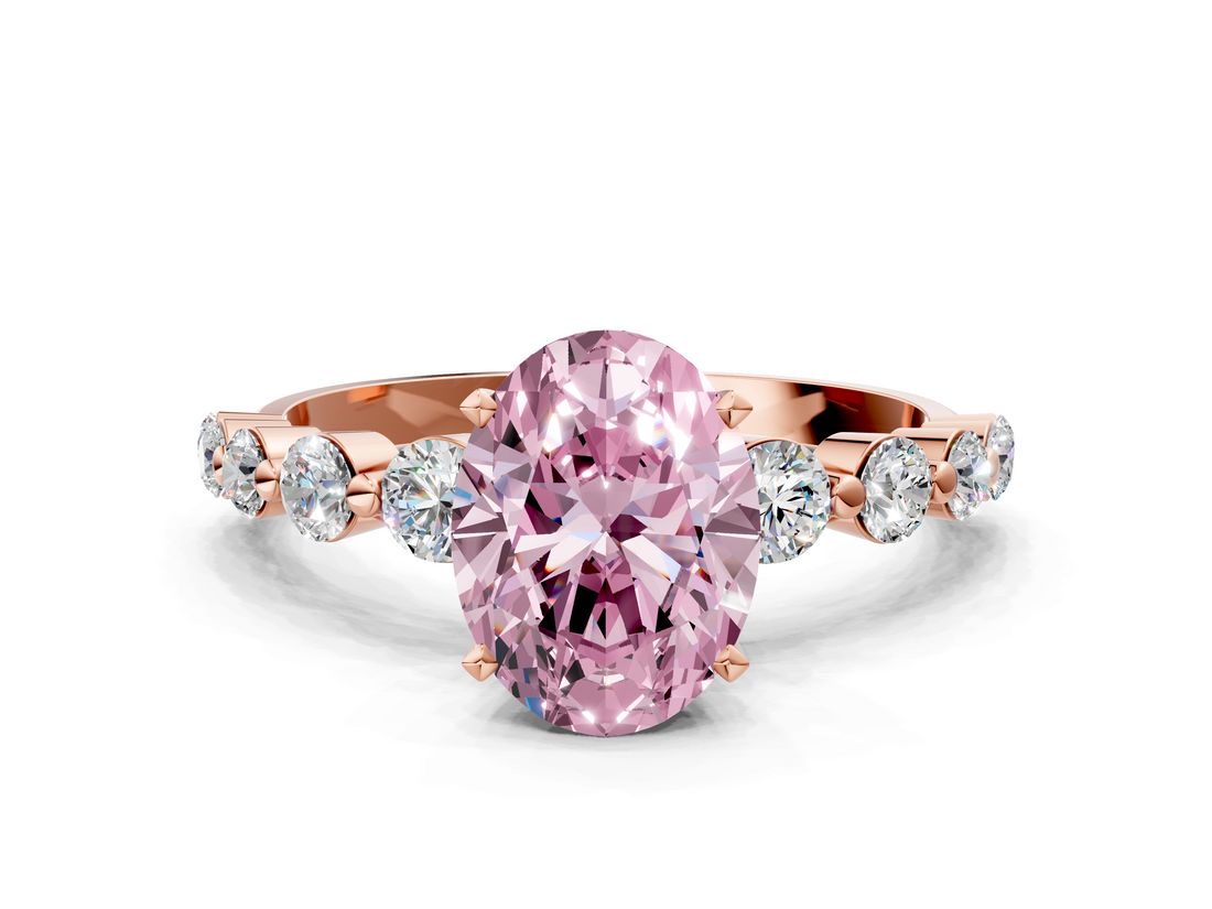 Rose gold Fancy Pink Oval  Solitaire Diamond Ring with Pave Band and Four-Prong Setting_246