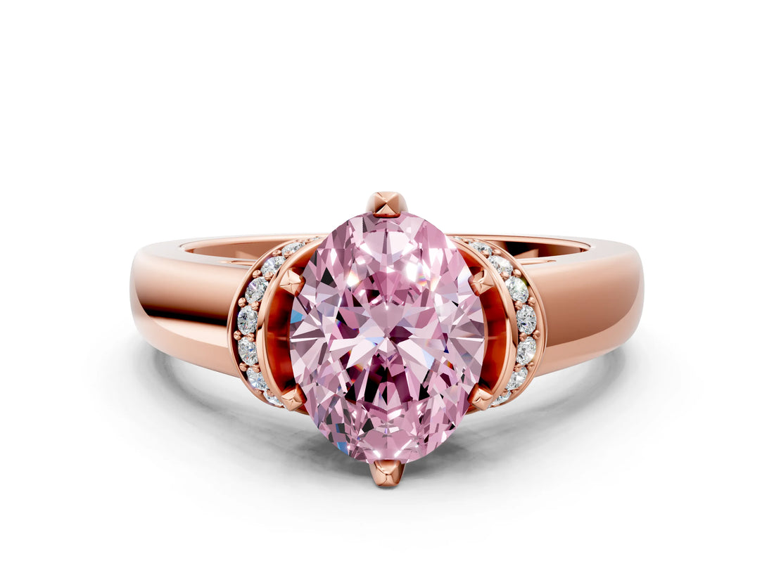 Rose gold Fancy Pink Oval  Solitaire Diamond Ring with Pave Band and Six-Prong Setting_32