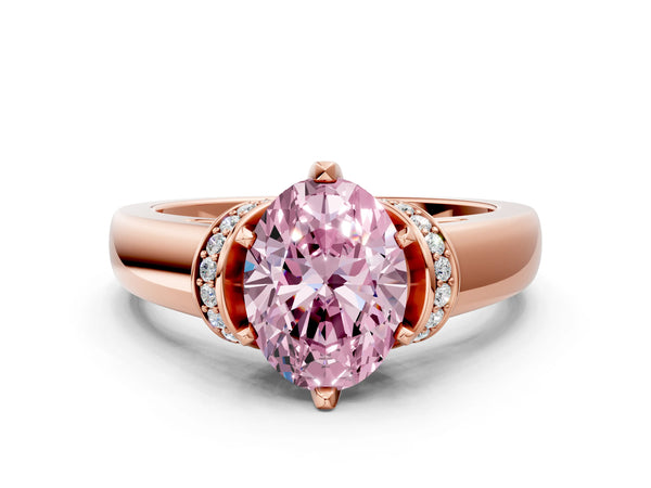 Rose gold Fancy Pink Oval  Solitaire Diamond Ring with Pave Band and Six-Prong Setting