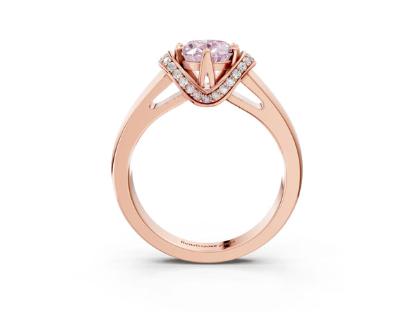 Rose gold Fancy Pink Oval  Solitaire Diamond Ring with Pave Band and Six-Prong Setting