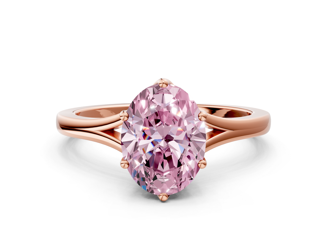 Rose gold Fancy Pink Oval  Solitaire Diamond Ring with Six-Prong Setting and Tapered Band_17