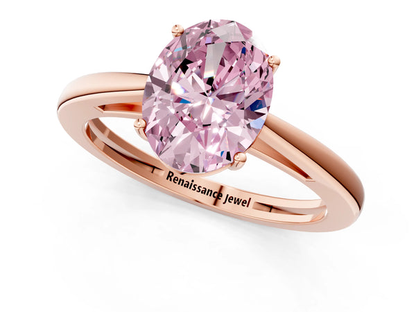 Rose gold Fancy Pink Oval  Solitaire Diamond Ring with Split Shank and Four-Prong Setting