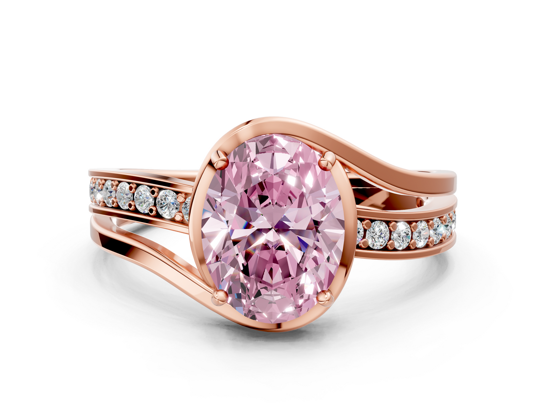 Rose gold Fancy Pink Oval  Solitaire Diamond Ring with Split Shank and Prong Setting_41