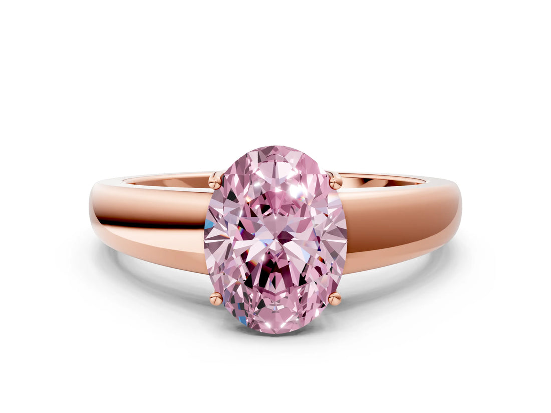 Rose gold Fancy Pink Oval  Solitaire Diamond Ring with Tapered Band and Four-Prong Setting_49