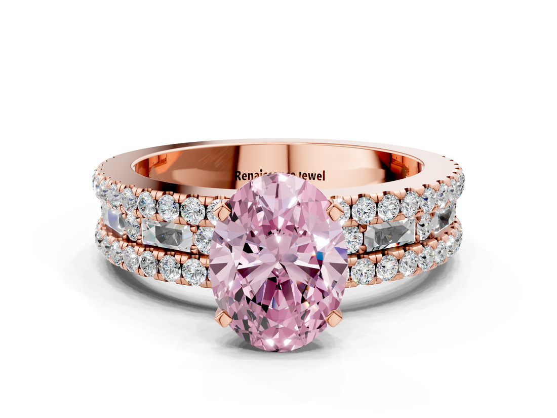 Rose gold Fancy Pink Oval  Solitaire Diamond with Pave and Channel Set Band_63