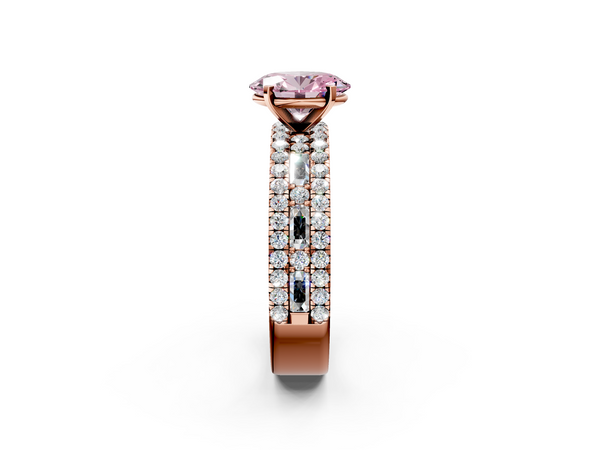 Rose gold Fancy Pink Oval Cut Diamond Solitaire Ring with Pavé and Channel Set Band