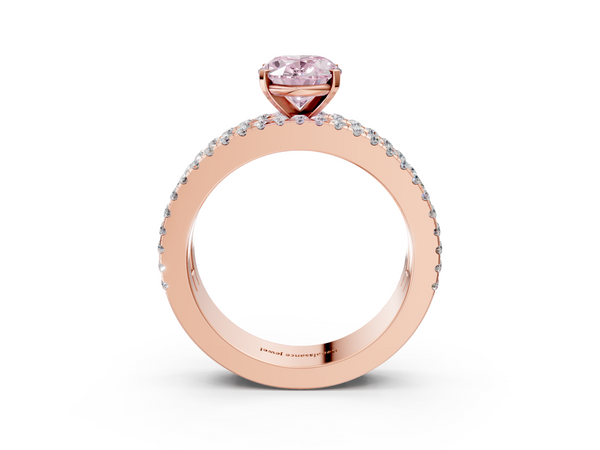 Rose gold Fancy Pink Oval Cut Diamond Solitaire Ring with Pavé and Channel Set Band