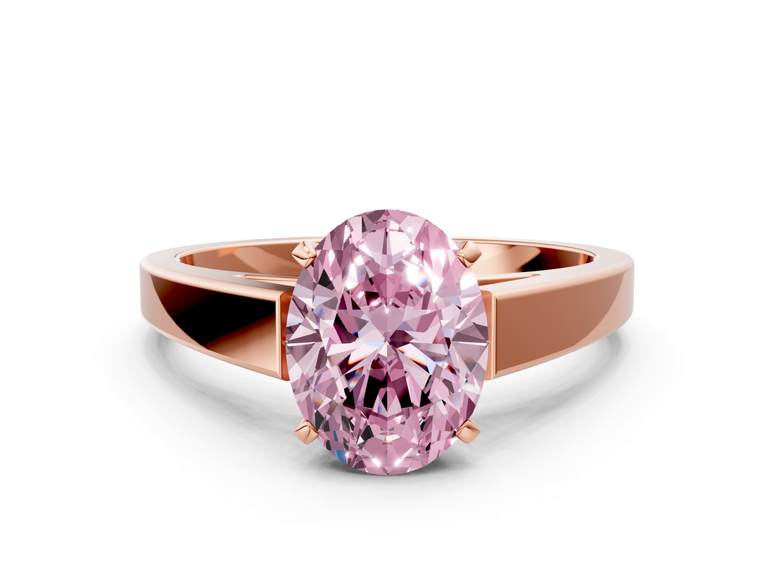 Rose gold Fancy Pink Oval  Solitaire Engagement Ring with Four-Prong Setting and Tapered Band_3