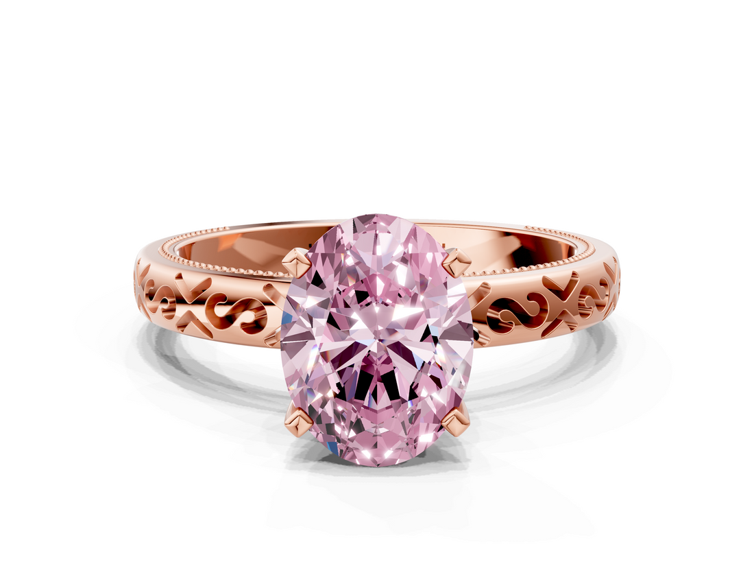 Rose gold Fancy Pink Oval  Solitaire Engagement Ring with Scrollwork Band and Four-Prong Setting_164