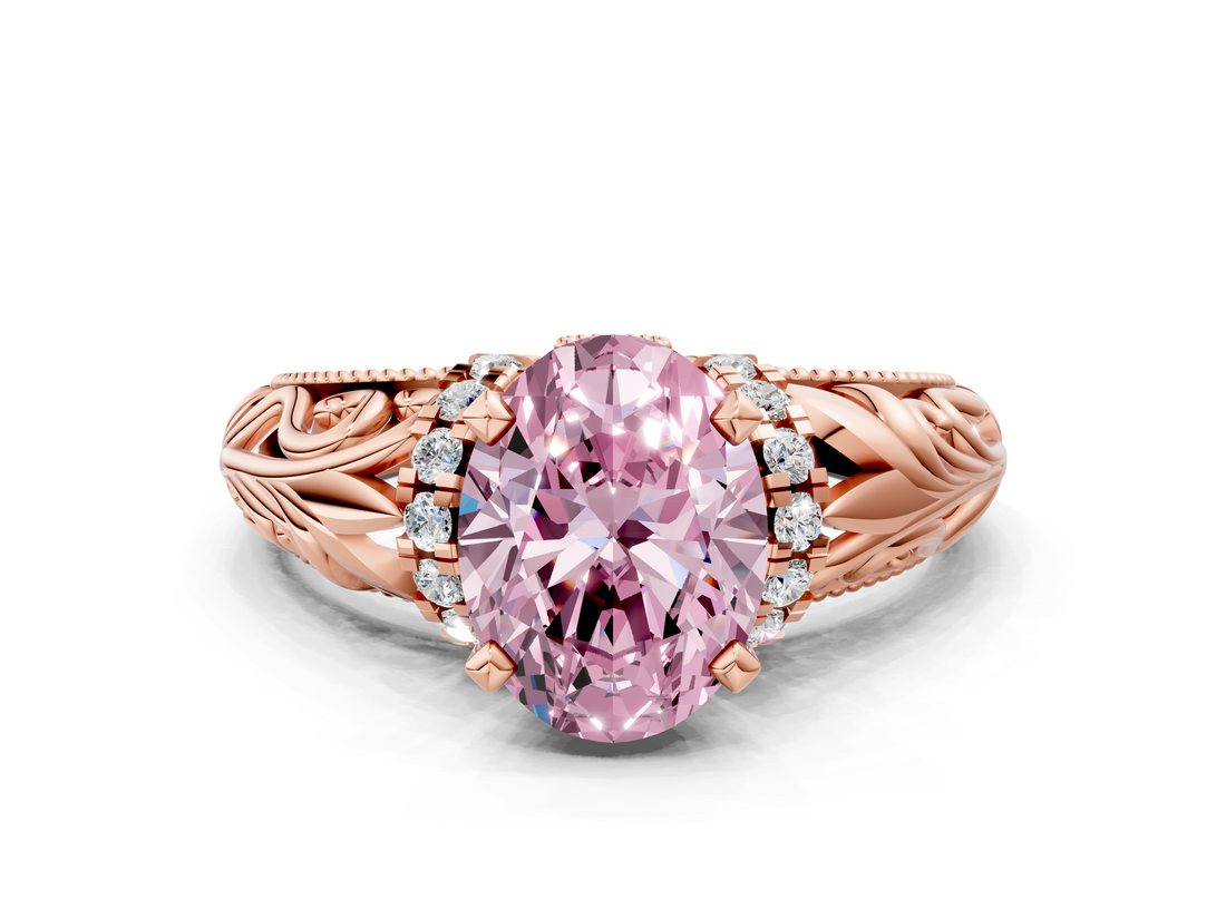 Rose gold Fancy Pink Oval  Solitaire Filigree Engagement Ring with Halo and Prong Setting_46