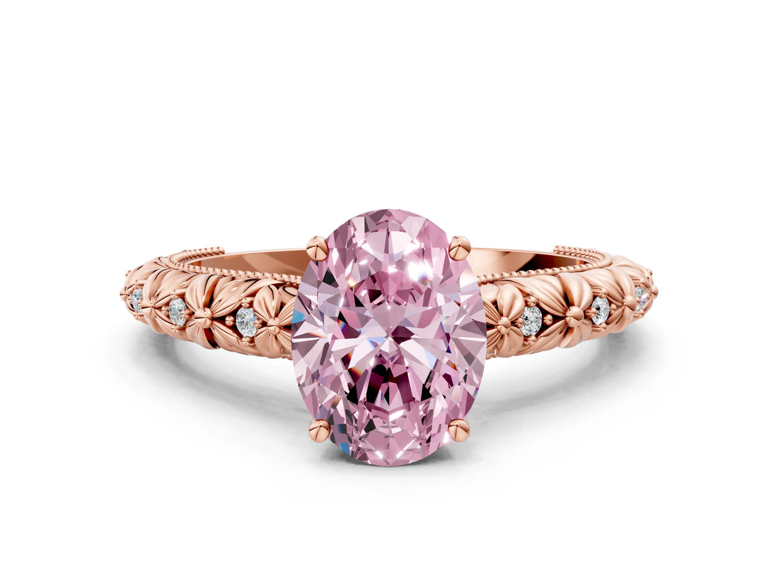 Rose gold Fancy Pink Oval  Solitaire Floral Milgrain Engagement Ring_30