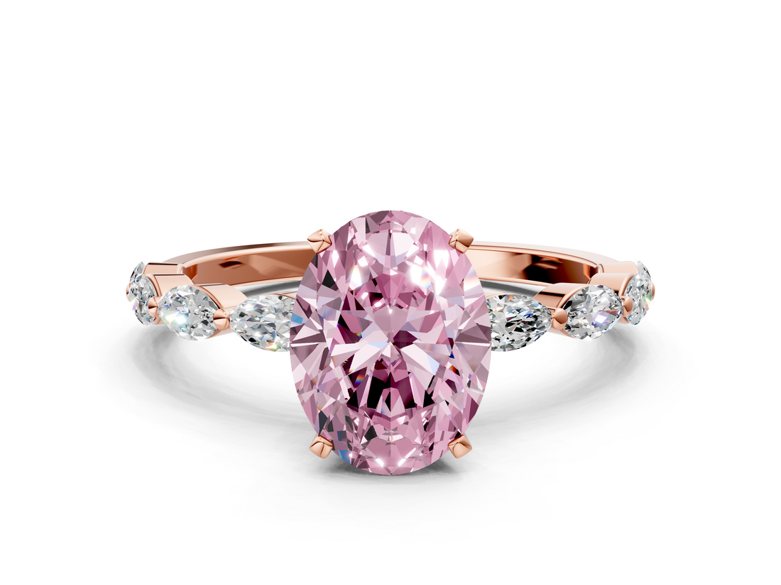 Rose gold Fancy Pink Oval  Solitaire Marquise Side Stone Prong Setting Ring_44