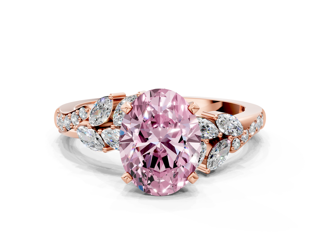 Rose gold Fancy Pink Oval  Solitaire Marquise Twist Band with Six-Prong Setting_80