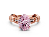Rose gold Fancy Pink Oval  Solitaire Milgrain Diamond Engagement Ring with Bezel and Marquise Band_149