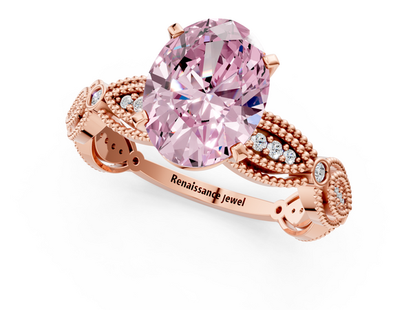 Rose gold Fancy Pink Oval  Solitaire Milgrain Diamond Engagement Ring with Bezel and Marquise Band