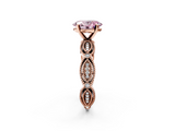Rose gold Fancy Pink Oval  Solitaire Milgrain Diamond Engagement Ring with Bezel and Marquise Band_151