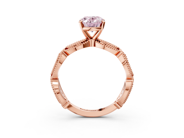 Rose gold Fancy Pink Oval  Solitaire Milgrain Diamond Engagement Ring with Bezel and Marquise Band