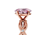Rose gold Fancy Pink Oval  Solitaire Milgrain Diamond Engagement Ring with Bezel and Marquise Band_154