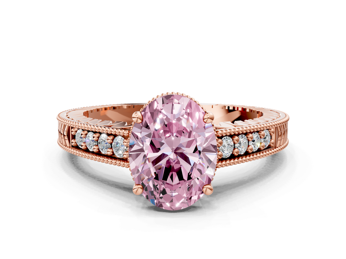 Rose gold Fancy Pink Oval  Solitaire Pavé Diamond Milgrain Engagement Ring with Four-Prong Setting_3