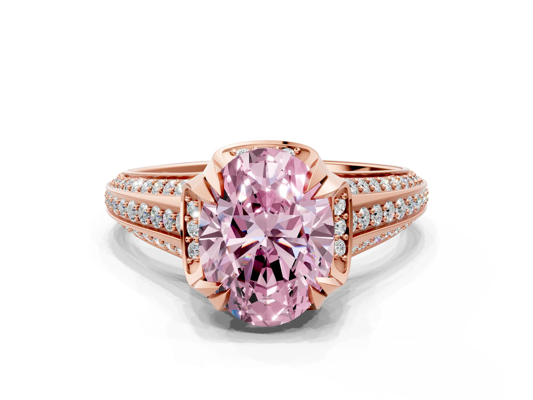 Rose gold Fancy Pink Oval  Solitaire Pave Split Shank Ring with Four-Prong Setting_119