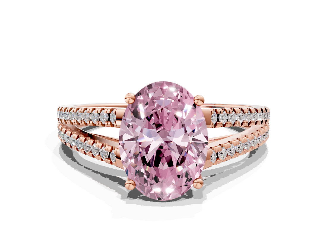 Rose gold Fancy Pink Oval  Solitaire Split Shank Pavé Diamond Engagement Ring_385