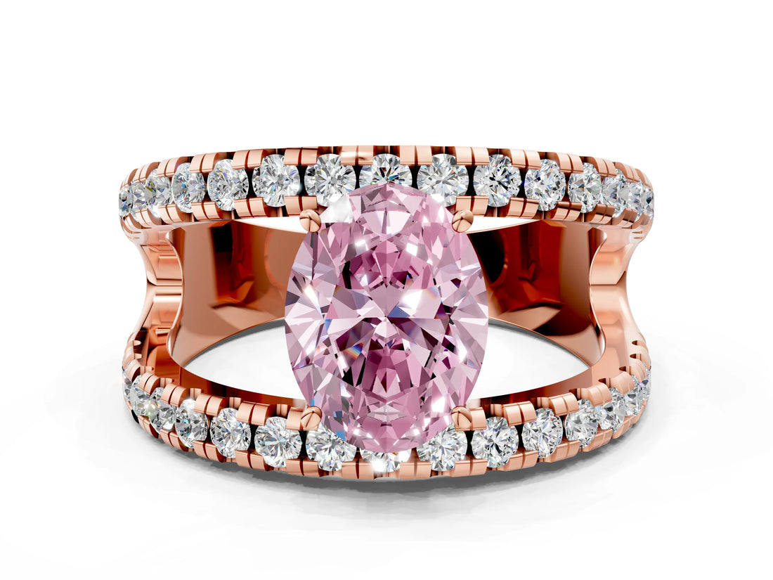 Rose gold Fancy Pink Oval  Solitaire Split Shank Pave Diamond Ring_49