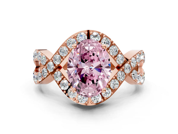 Rose gold Fancy Pink Oval  Solitaire Twist Band Pavé Diamond Engagement Ring