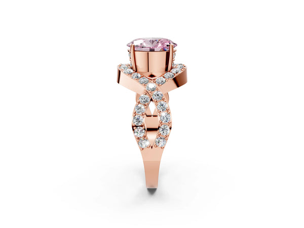 Rose gold Fancy Pink Oval  Solitaire Twist Band Pavé Diamond Engagement Ring