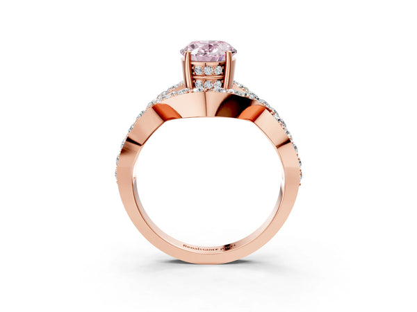 Rose gold Fancy Pink Oval  Solitaire Twist Band Pavé Diamond Engagement Ring