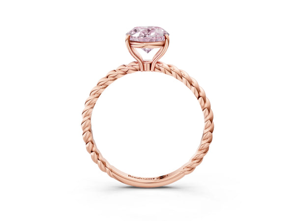 Rose gold Fancy Pink Oval  Solitaire Twist Band Ring with Four-Prong Setting