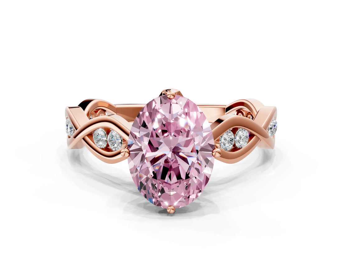 Rose gold Fancy Pink Oval  Solitaire Twist Band with Leaf Prong Setting 1