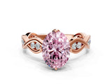 Rose gold Fancy Pink Oval  Solitaire Twist Band with Leaf Prong Setting 1
