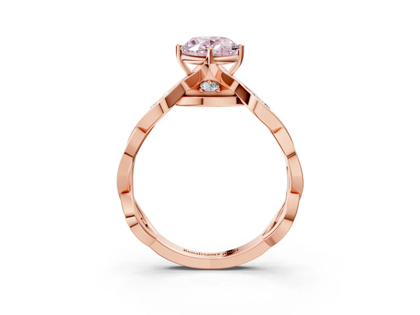 Rose gold Fancy Pink Oval  Solitaire Twist Band with Leaf Prong Setting