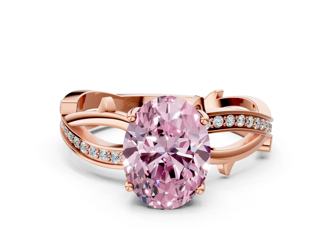 Rose gold Fancy Pink Oval  Solitaire Twist Band with Pavé Accents and Four-Prong Setting_20