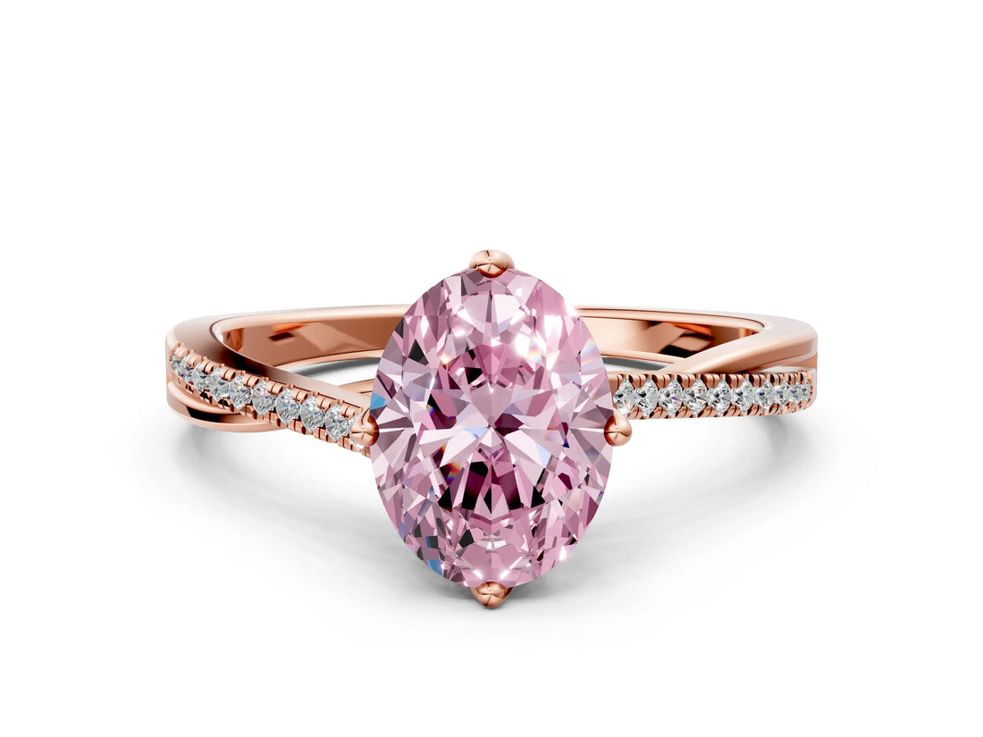 Rose gold Fancy Pink Oval  Solitaire Twist Band with Pavé Diamonds and Four-Prong Setting_66