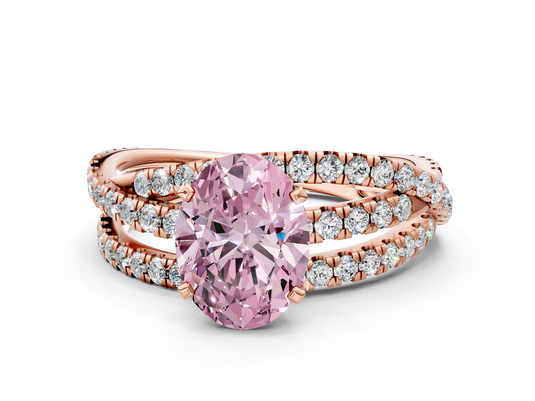 Rose gold Fancy Pink Oval  Solitaire Twist Band with Pavé Setting and Four-Prong Setting_92