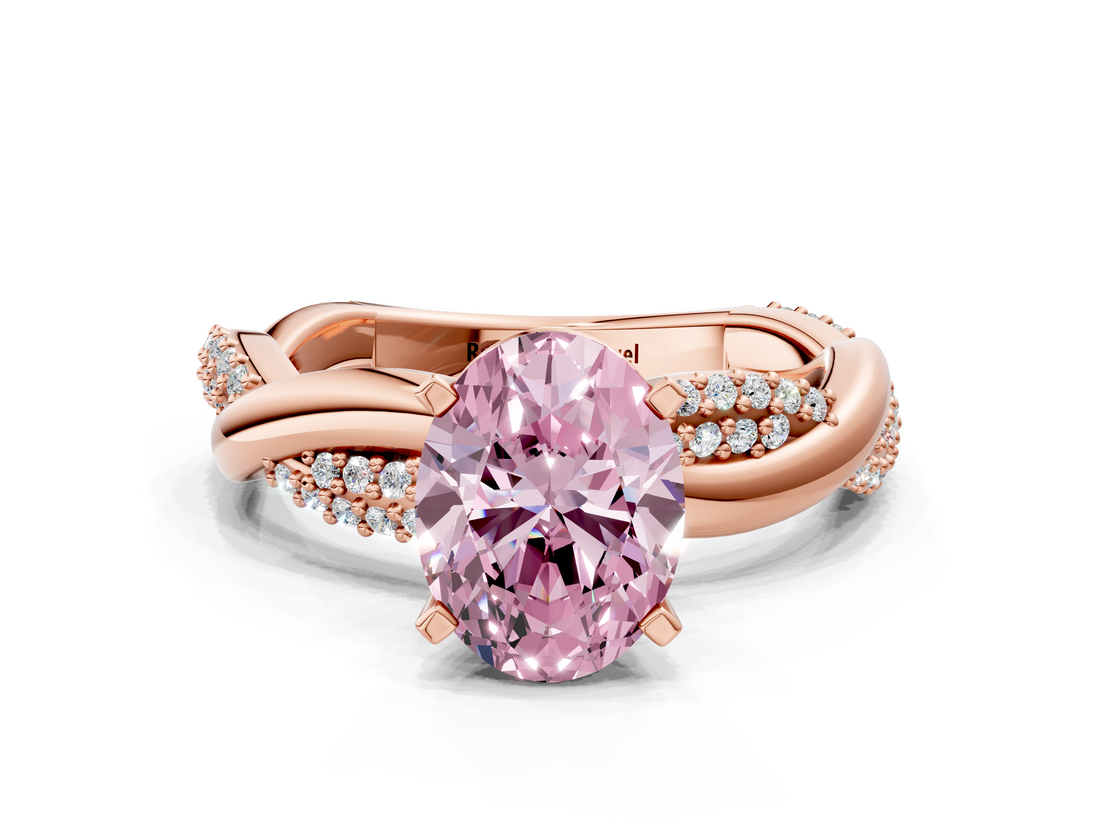 Rose gold Fancy Pink Oval  Solitaire Twist Band with Pave Prong Setting_57