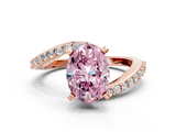 Rose gold Fancy Pink Oval  Solitaire Twist Band with Pave Set Diamonds and Four-Prong Setting_143