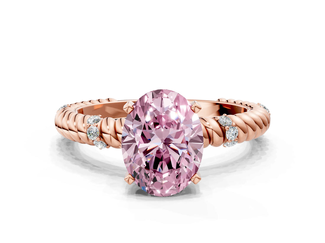 18K Rose Gold 2.71 Carat Pink VS1 Oval Solitaire Twisted Band Prong Set Engagement Ring
