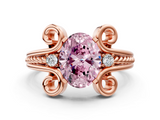 Rose gold Fancy Pink Oval  Solitaire Twisted Band Scroll Prong Ring_25