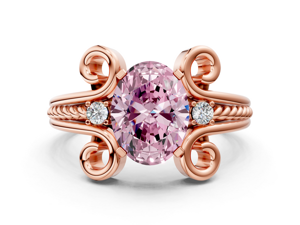 Rose gold Fancy Pink Oval  Solitaire Twisted Band Scroll Prong Ring