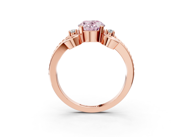 Rose gold Fancy Pink Oval  Solitaire Twisted Band Scroll Prong Ring