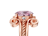 Rose gold Fancy Pink Oval  Solitaire Twisted Band Scroll Prong Ring_30