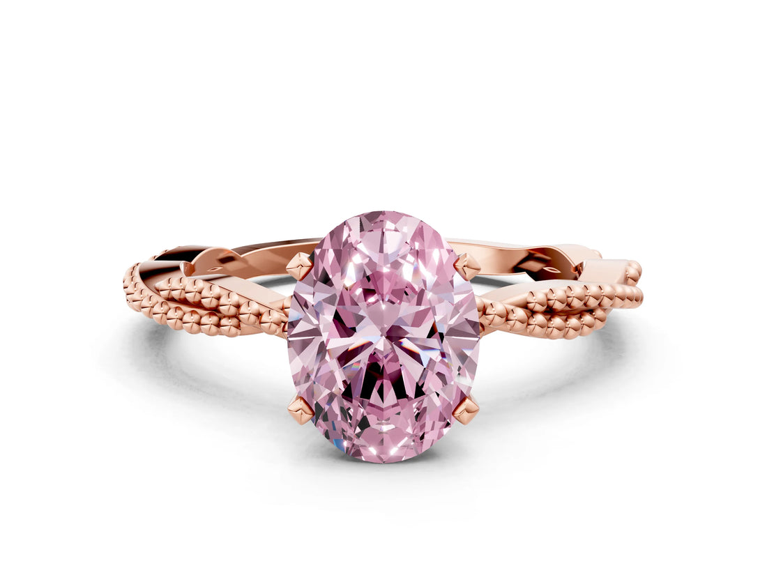 Rose gold Fancy Pink Oval  Solitaire Twisted Band with Bead Prong Setting_379