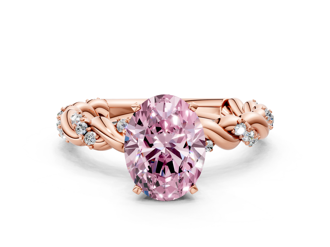 Rose gold Fancy Pink Oval  Solitaire Twisted Band with Pavé Accents and Four-Prong Setting_3