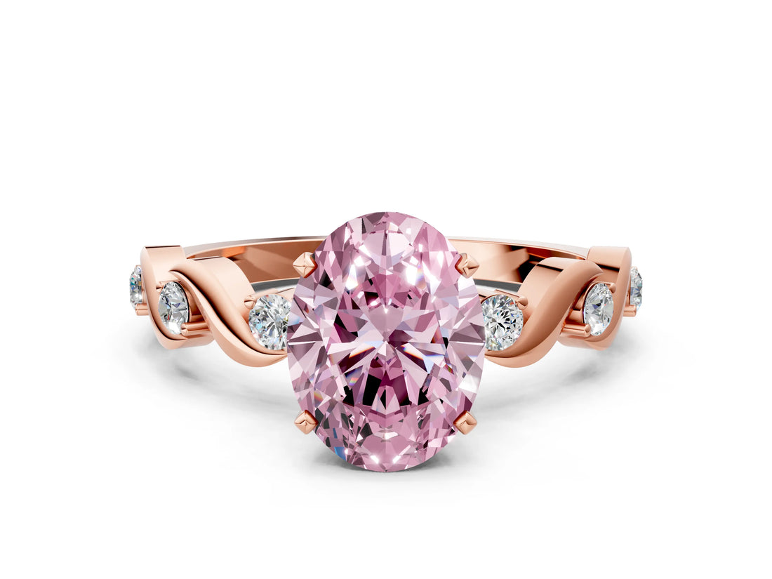 Rose gold Fancy Pink Oval  Solitaire Twisted Band with Prong Setting