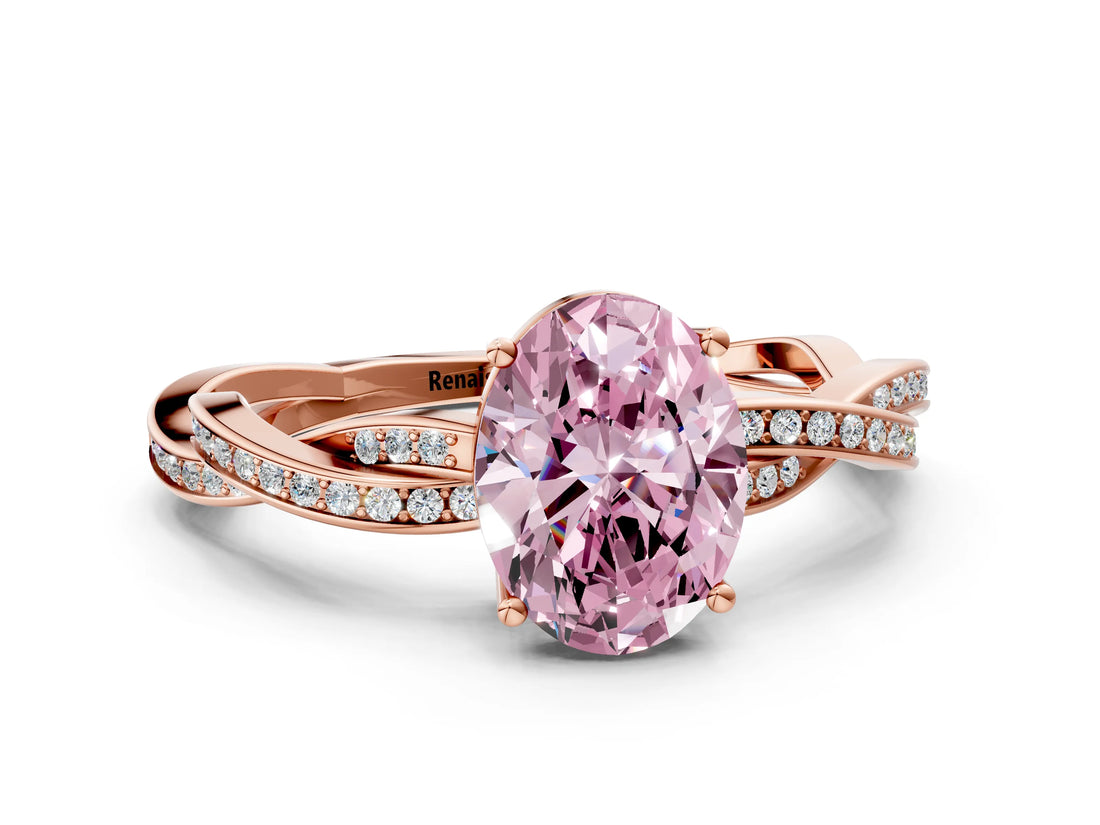 Rose gold Fancy Pink Oval  Solitaire Twisted Pave Diamond Ring with Four-Prong Setting_13