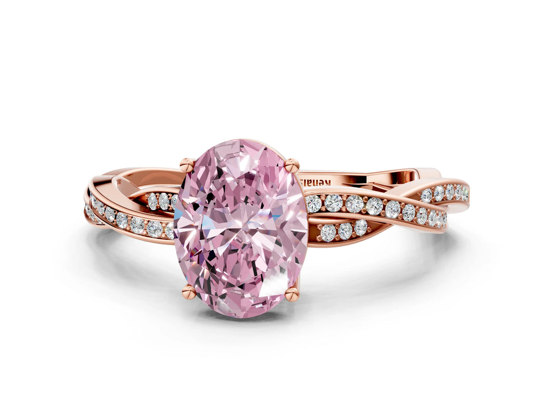 Rose gold Fancy Pink Oval  Solitaire Twisted Pave Diamond Ring with Four-Prong Setting_80