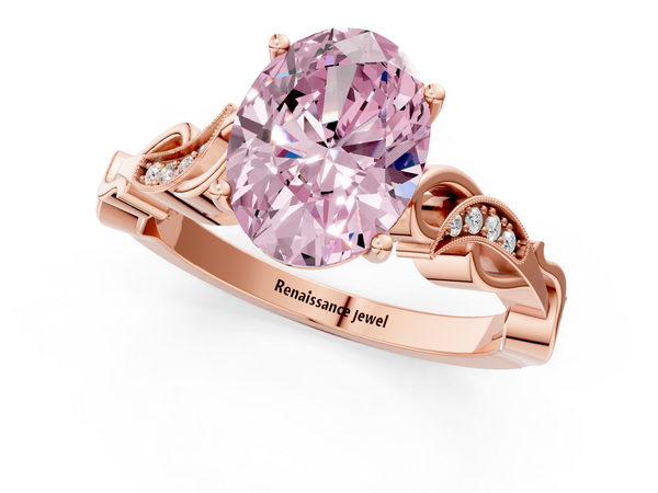 Rose gold Fancy Pink Oval  Solitaire Vine Band with Milgrain Prong Setting