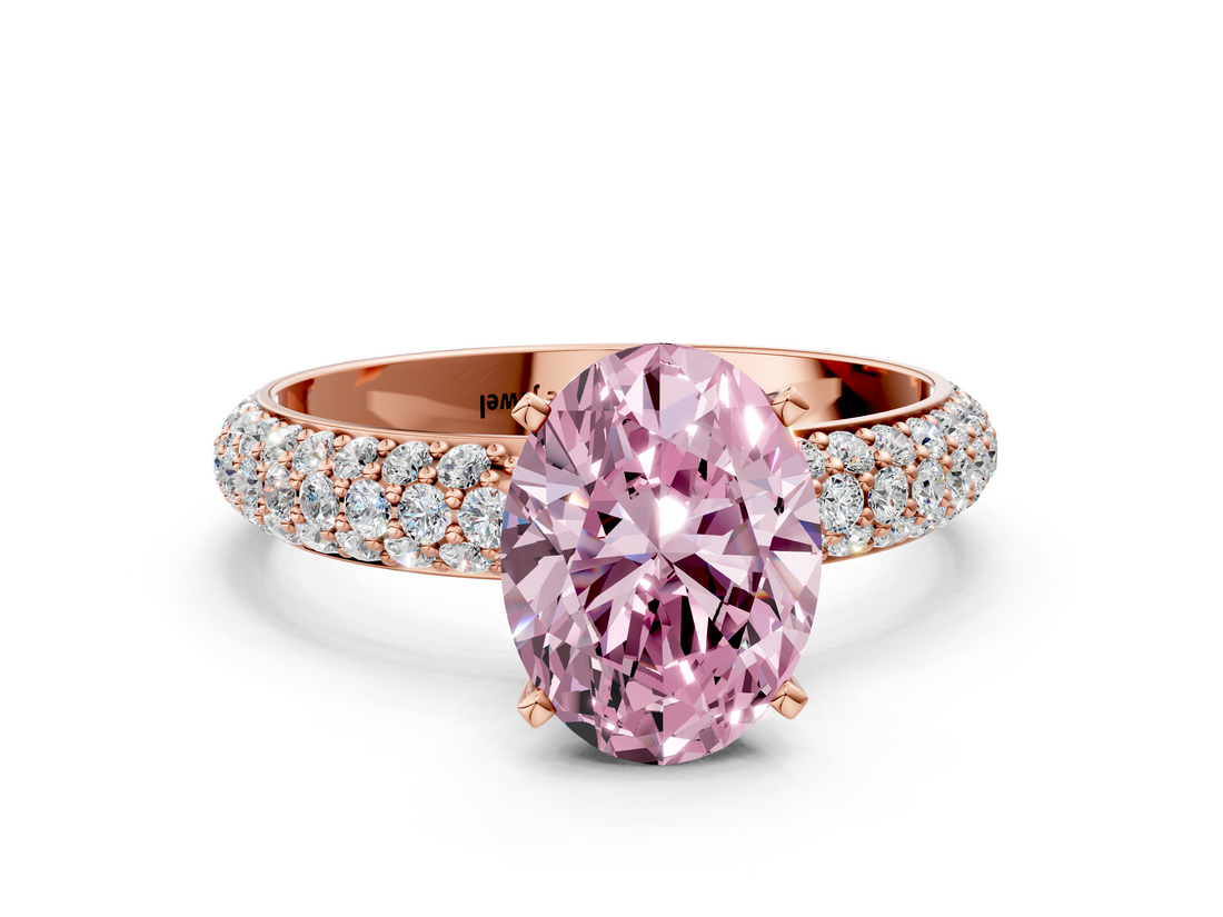 Rose gold Fancy Pink Oval  Solitaire with Pave Band and Four-Prong Setting_3